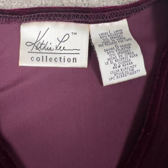 Vintage Velvet Burgundy Blouse Kathie Lee Short Sleeve Shirt Size L - Picture 4 of 4